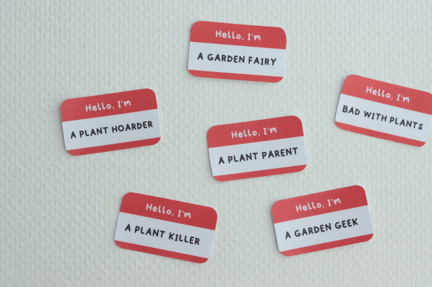 A collection of 6 nametag stickers